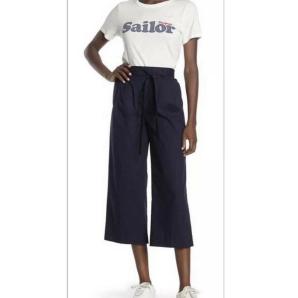 J. Crew Tie Waist Wide Leg‎ Crop Pants in Nave Blue women’s size 4